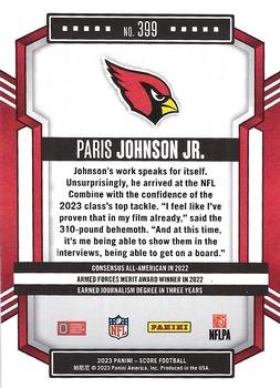 2023 Score - Red #399 Paris Johnson Jr. Back