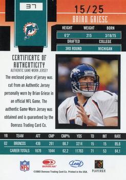 2003 Leaf Certified Materials - Mirror Gold #37 Brian Griese Back