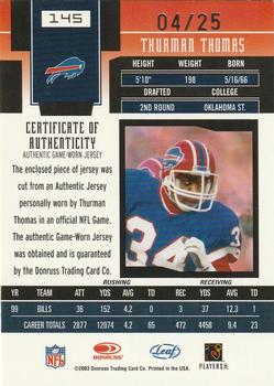 2003 Leaf Certified Materials - Mirror Gold #145 Thurman Thomas Back
