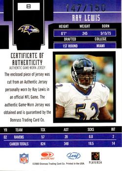 2003 Leaf Certified Materials - Mirror Red #8 Ray Lewis Back