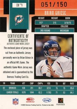 2003 Leaf Certified Materials - Mirror Red #37 Brian Griese Back