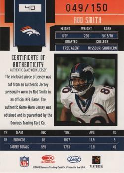 2003 Leaf Certified Materials - Mirror Red #40 Rod Smith Back