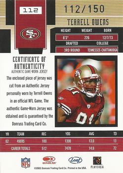 2003 Leaf Certified Materials - Mirror Red #112 Terrell Owens Back