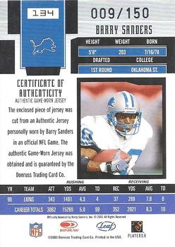 2003 Leaf Certified Materials - Mirror Red #134 Barry Sanders Back