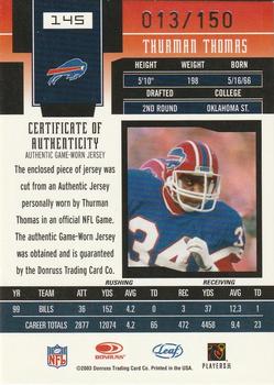 2003 Leaf Certified Materials - Mirror Red #145 Thurman Thomas Back