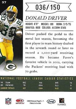 2003 Leaf Limited - Bronze Spotlight #37 Donald Driver Back