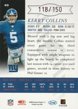 2003 Leaf Limited - Bronze Spotlight #65 Kerry Collins Back