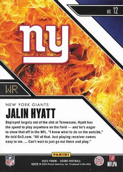 2023 Score - Hot Rookies #12 Jalin Hyatt Back