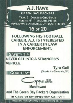 2007 Green Bay Packers Police - Copps Food Center, Manitowoc Police Department #16 A.J. Hawk Back