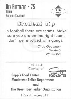 1995 Green Bay Packers Police - Copps Food Center, Manitowoc Police Department #14 Ken Ruettgers Back