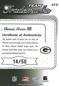 2003 Leaf Limited - Team Trademarks Autographs #LT-2 Ahman Green Back