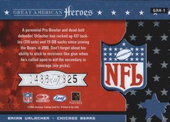 2003 Leaf Rookies & Stars - Great American Heroes #GAH-1 Brian Urlacher Back