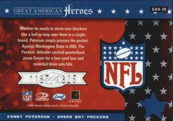 2003 Leaf Rookies & Stars - Great American Heroes #GAH-20 Kenny Peterson Back