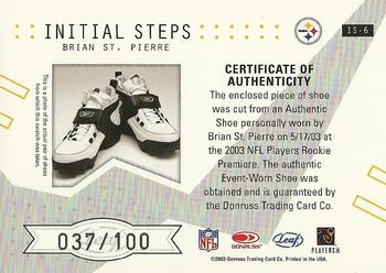 2003 Leaf Rookies & Stars - Initial Steps Shoe #IS-6 Brian St. Pierre Back