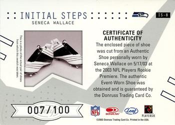 2003 Leaf Rookies & Stars - Initial Steps Shoe #IS-8 Seneca Wallace Back