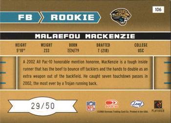 2003 Leaf Rookies & Stars - Longevity #106 Malaefou MacKenzie Back
