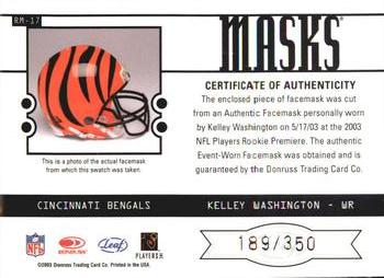 2003 Leaf Rookies & Stars - Masks #RM-17 Kelley Washington Back