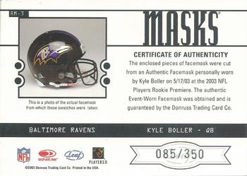 2003 Leaf Rookies & Stars - Masks Duals #RM-3 Kyle Boller Back