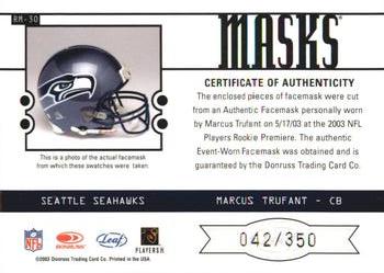 2003 Leaf Rookies & Stars - Masks Duals #RM-30 Marcus Trufant Back