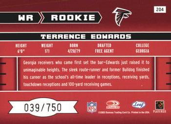 2003 Leaf Rookies & Stars - Rookie Autographs #204 Terrence Edwards Back