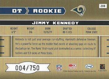 2003 Leaf Rookies & Stars - Rookie Autographs #208 Jimmy Kennedy Back