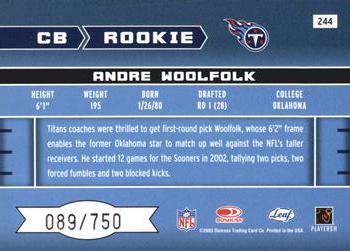 2003 Leaf Rookies & Stars - Rookie Autographs #244 Andre Woolfolk Back