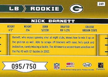 2003 Leaf Rookies & Stars - Rookie Autographs #249 Nick Barnett Back