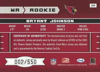 2003 Leaf Rookies & Stars - Rookie Autographs #269 Bryant Johnson Back