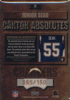 2003 Playoff Absolute Memorabilia - Canton Absolutes Jersey #25 Junior Seau Back