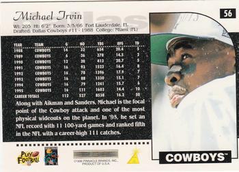 1996 Score #56 Michael Irvin Back