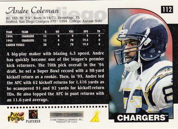 1996 Score #112 Andre Coleman Back