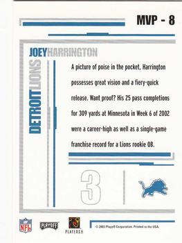 2003 Playoff Contenders - MVP Contenders #MVP-8 Joey Harrington Back