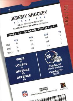 2003 Playoff Contenders - Playoff Ticket #3 Jeremy Shockey Back