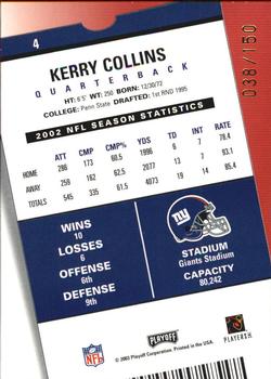 2003 Playoff Contenders - Playoff Ticket #4 Kerry Collins Back