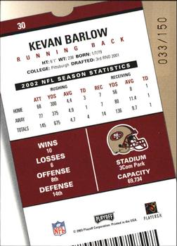 2003 Playoff Contenders - Playoff Ticket #30 Kevan Barlow Back