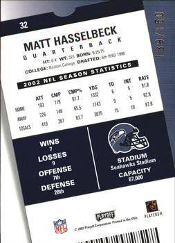 2003 Playoff Contenders - Playoff Ticket #32 Matt Hasselbeck Back