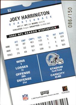 2003 Playoff Contenders - Playoff Ticket #57 Joey Harrington Back