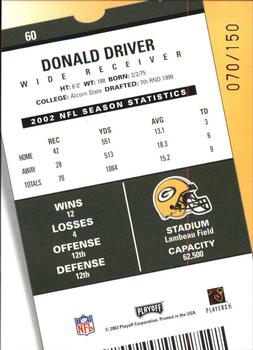2003 Playoff Contenders - Playoff Ticket #60 Donald Driver Back