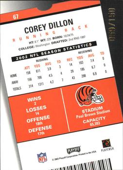 2003 Playoff Contenders - Playoff Ticket #67 Corey Dillon Back