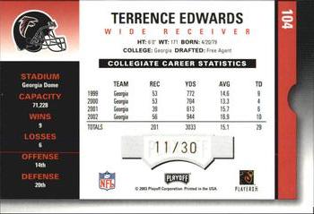 2003 Playoff Contenders - Playoff Ticket #104 Terrence Edwards Back