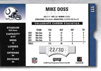 2003 Playoff Contenders - Playoff Ticket #111 Mike Doss Back