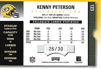 2003 Playoff Contenders - Playoff Ticket #123 Kenny Peterson Back