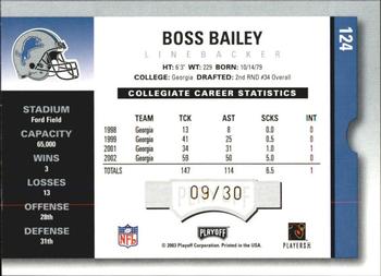 2003 Playoff Contenders - Playoff Ticket #124 Boss Bailey Back