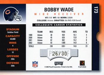 2003 Playoff Contenders - Playoff Ticket #173 Bobby Wade Back
