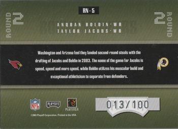 2003 Playoff Contenders - Round Numbers Autographs #RN-5 Tyler Jacobs / Anquan Boldin Back