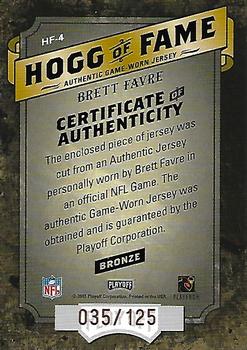2003 Playoff Hogg Heaven - Hogg of Fame Materials Bronze #HF-4 Brett Favre Back