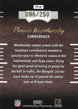 2003 Playoff Hogg Heaven - Pig Pens Autographs #PP-39 Dennis Weathersby Back