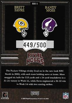 2003 Playoff Hogg Heaven - Rival Hoggs #RH-1 Brett Favre / Randy Moss Back