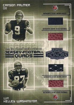 2003 Playoff Honors - Jersey and Football Quads #JQ-1 Carson Palmer / Kelley Washington / Byron Leftwich / Dallas Clark Front