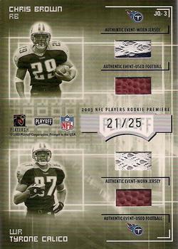 2003 Playoff Honors - Jersey and Football Quads #JQ-3 Andre Johnson / Dave Ragone / Chris Brown / Tyrone Calico Back
